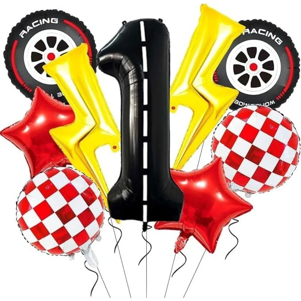 Race Car Racing Party Balloons Decorations #1 Foil Lightning Checkered Stars BIG